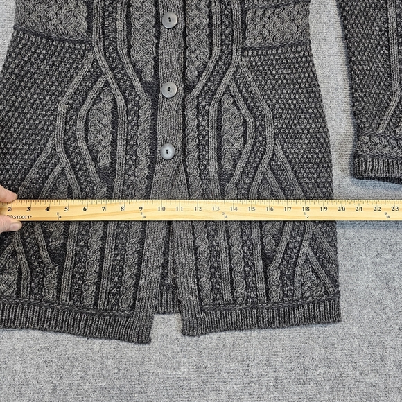 Inis Crafts Womens Celtic Highland Cardigan Sweater L Merino Wool Cable Ireland - Picture 16 of 16